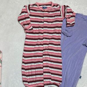 NB girls kickee sleeper gown pink stripe with metallic detail & light purple